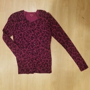 Berry and purple long-sleeve cardigan.